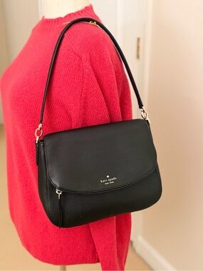 Kate Spade Black Pebbled Leather Shoulder Bag Gold Hardware